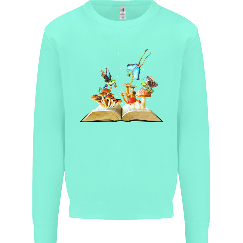 Trippy Nature Book Magic Mushrooms LSD Kids Sweatshirt Jumper Peppermint