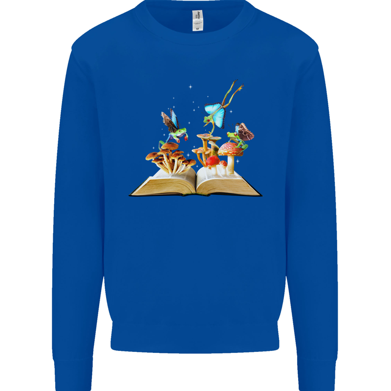 Trippy Nature Book Magic Mushrooms LSD Kids Sweatshirt Jumper Royal Blue
