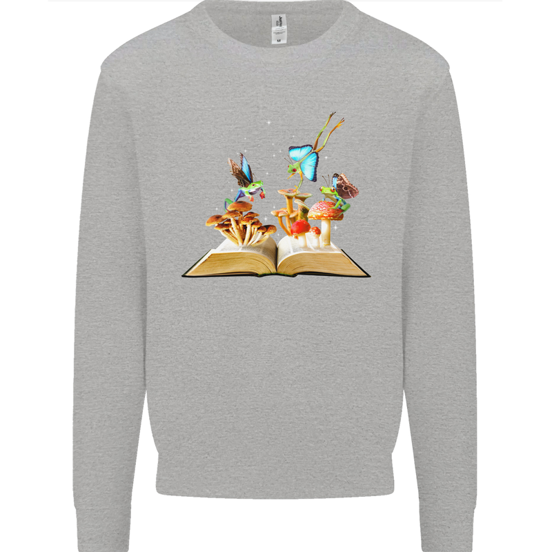 Trippy Nature Book Magic Mushrooms LSD Kids Sweatshirt Jumper Sports Grey