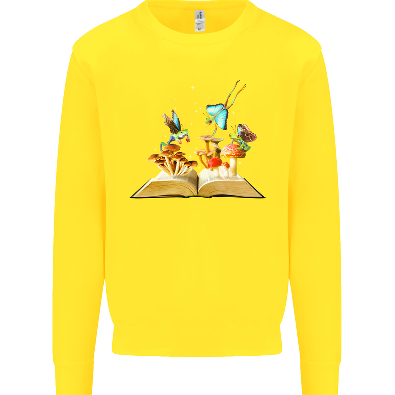Trippy Nature Book Magic Mushrooms LSD Kids Sweatshirt Jumper Yellow