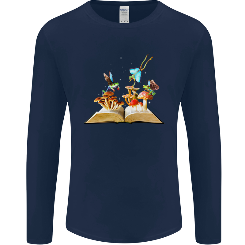 Trippy Nature Book Magic Mushrooms LSD Mens Long Sleeve T-Shirt Navy Blue