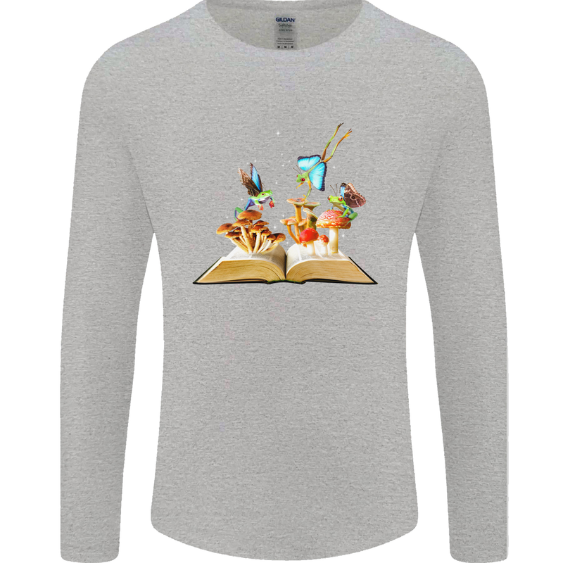 Trippy Nature Book Magic Mushrooms LSD Mens Long Sleeve T-Shirt Sports Grey
