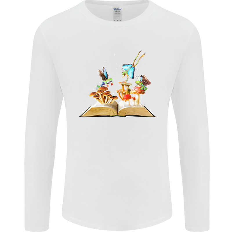 Trippy Nature Book Magic Mushrooms LSD Mens Long Sleeve T-Shirt White