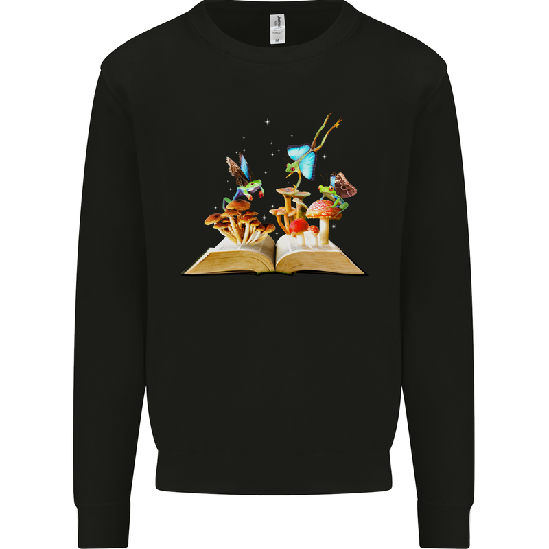 Trippy Nature Book Magic Mushrooms LSD Mens Sweatshirt Jumper Black