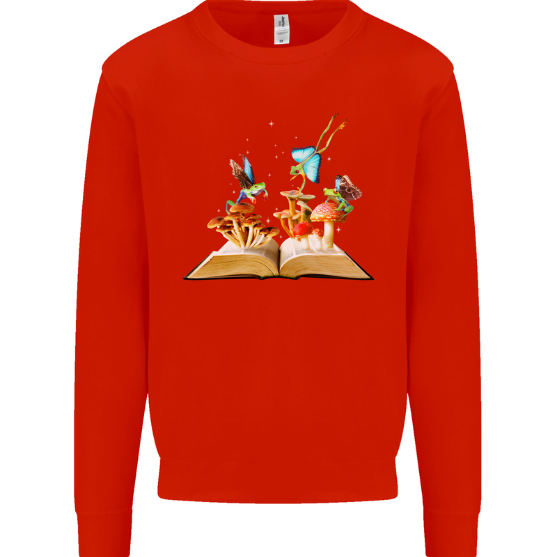 Trippy Nature Book Magic Mushrooms LSD Mens Sweatshirt Jumper Bright Red
