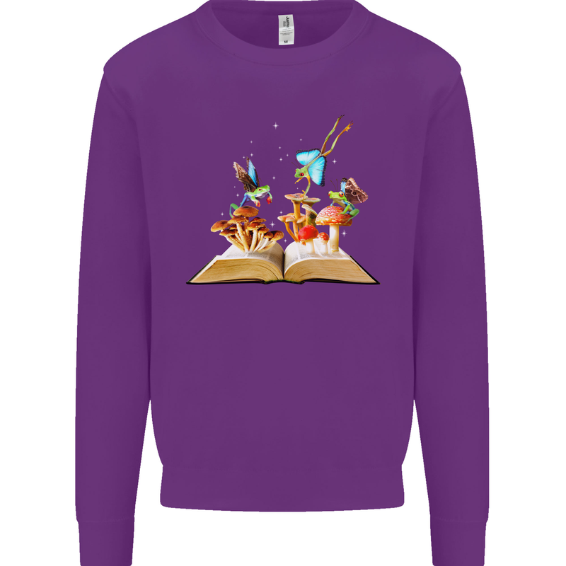 Trippy Nature Book Magic Mushrooms LSD Mens Sweatshirt Jumper Purple