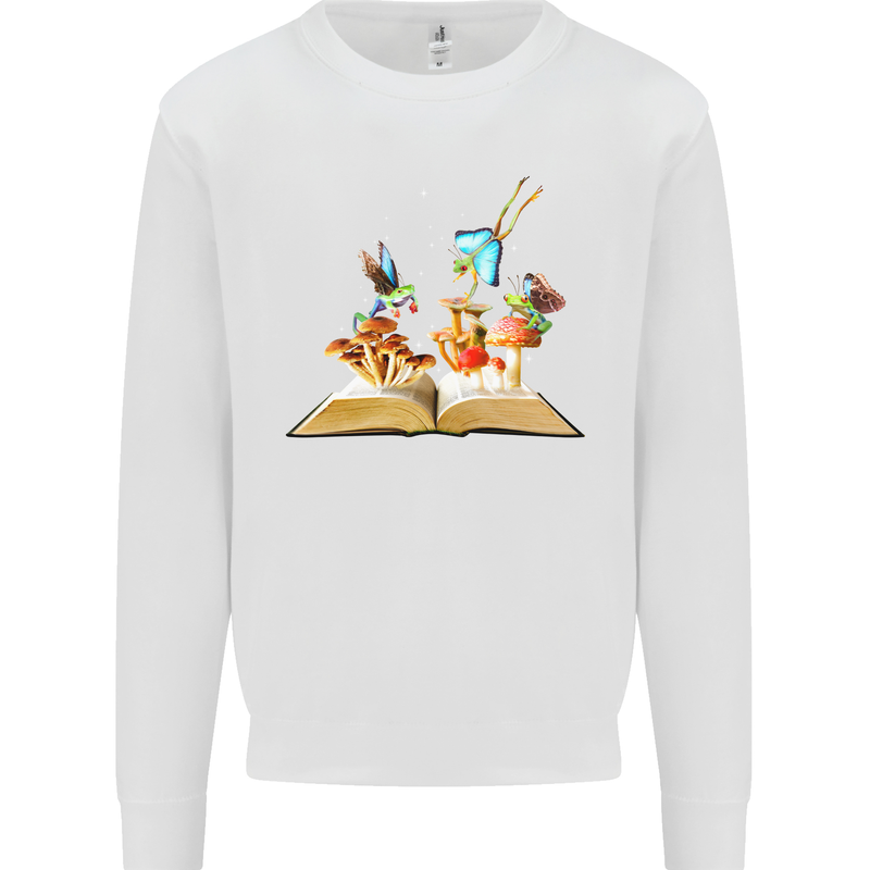 Trippy Nature Book Magic Mushrooms LSD Mens Sweatshirt Jumper White
