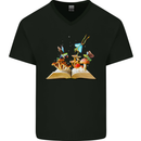 Trippy Nature Book Magic Mushrooms LSD Mens V-Neck Cotton T-Shirt Black