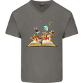 Trippy Nature Book Magic Mushrooms LSD Mens V-Neck Cotton T-Shirt Charcoal