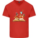 Trippy Nature Book Magic Mushrooms LSD Mens V-Neck Cotton T-Shirt Red