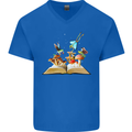 Trippy Nature Book Magic Mushrooms LSD Mens V-Neck Cotton T-Shirt Royal Blue