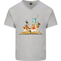 Trippy Nature Book Magic Mushrooms LSD Mens V-Neck Cotton T-Shirt Sports Grey