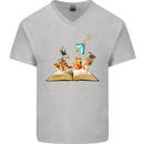 Trippy Nature Book Magic Mushrooms LSD Mens V-Neck Cotton T-Shirt Sports Grey