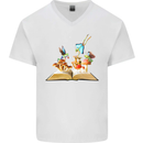 Trippy Nature Book Magic Mushrooms LSD Mens V-Neck Cotton T-Shirt White