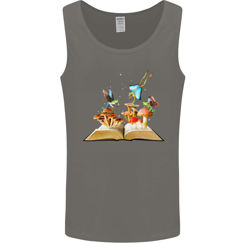 Trippy Nature Book Magic Mushrooms LSD Mens Vest Tank Top Charcoal
