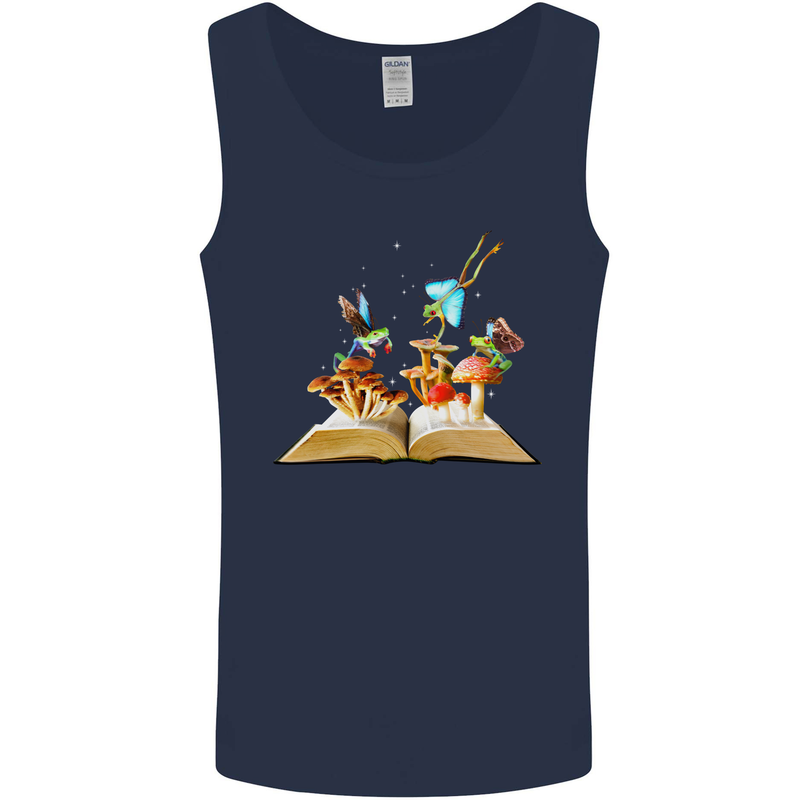 Trippy Nature Book Magic Mushrooms LSD Mens Vest Tank Top Navy Blue