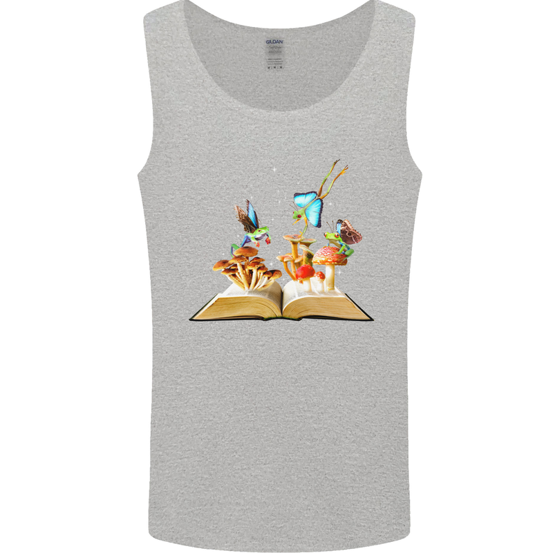 Trippy Nature Book Magic Mushrooms LSD Mens Vest Tank Top Sports Grey