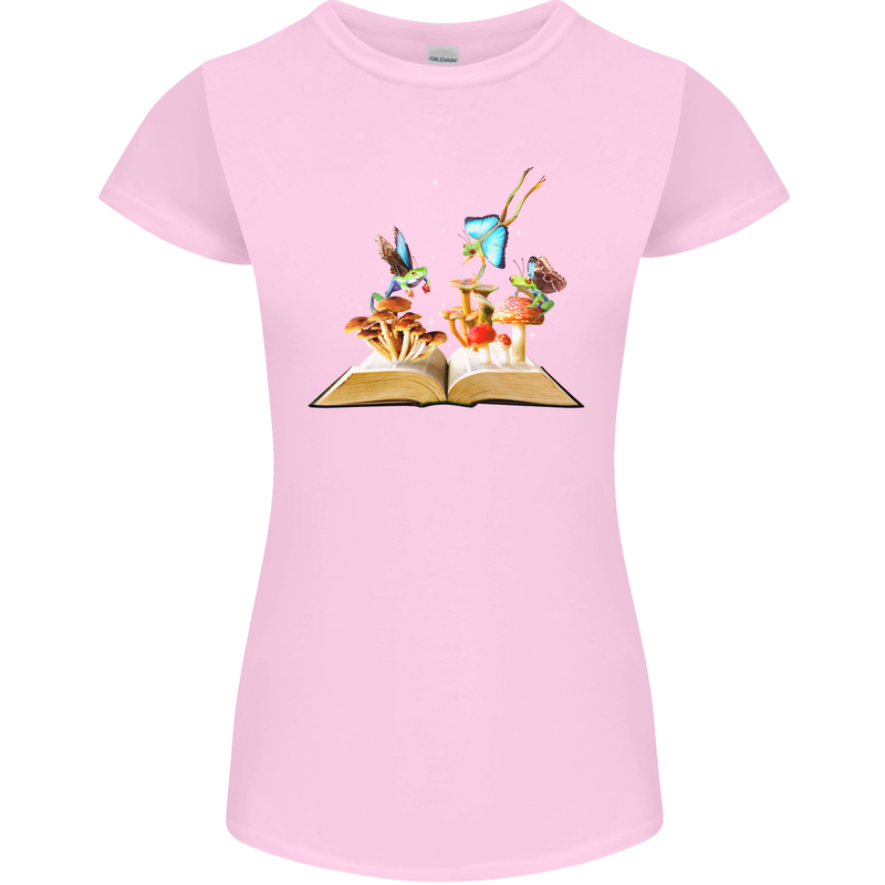 Trippy Nature Book Magic Mushrooms LSD Womens Petite Cut T-Shirt Light Pink