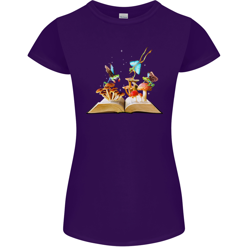 Trippy Nature Book Magic Mushrooms LSD Womens Petite Cut T-Shirt Purple