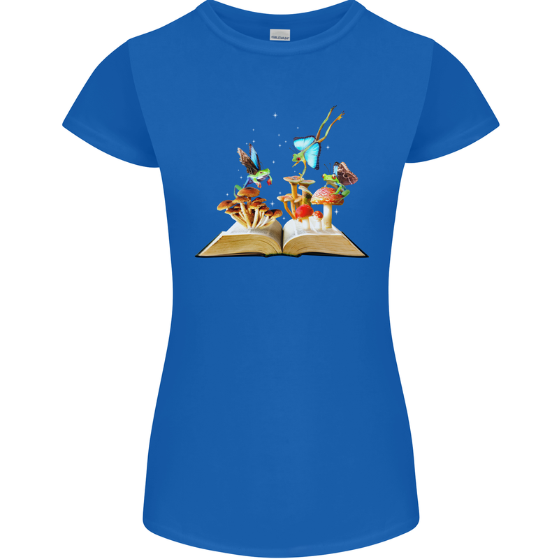 Trippy Nature Book Magic Mushrooms LSD Womens Petite Cut T-Shirt Royal Blue
