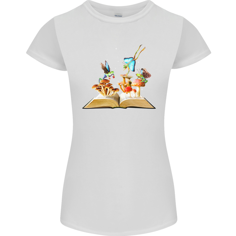 Trippy Nature Book Magic Mushrooms LSD Womens Petite Cut T-Shirt White