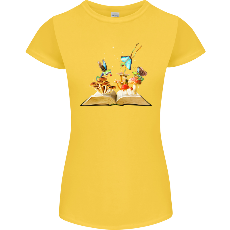 Trippy Nature Book Magic Mushrooms LSD Womens Petite Cut T-Shirt Yellow