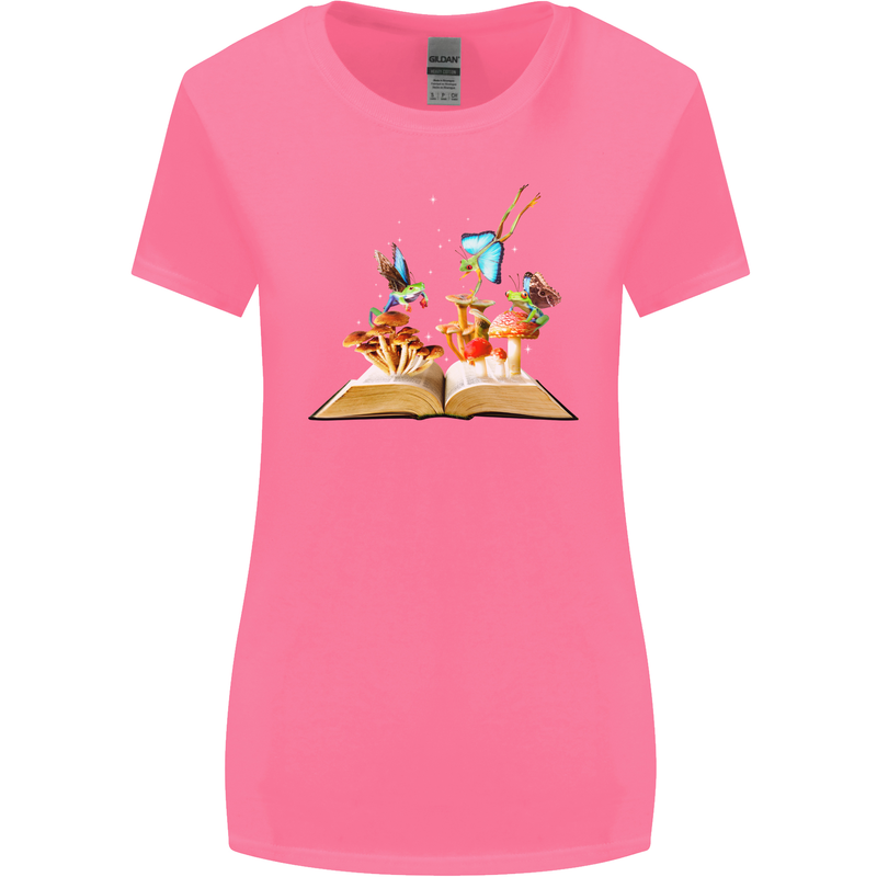 Trippy Nature Book Magic Mushrooms LSD Womens Wider Cut T-Shirt Azalea
