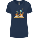 Trippy Nature Book Magic Mushrooms LSD Womens Wider Cut T-Shirt Navy Blue