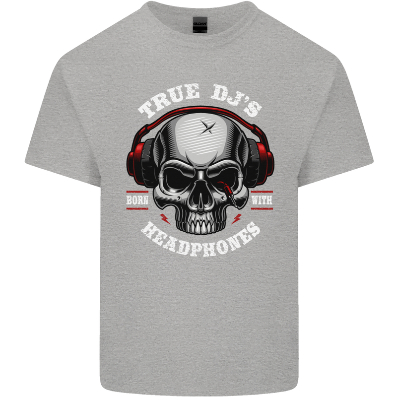 True Dj's Are Born With Headphones DJing Kids T-Shirt Childrens Sports Grey