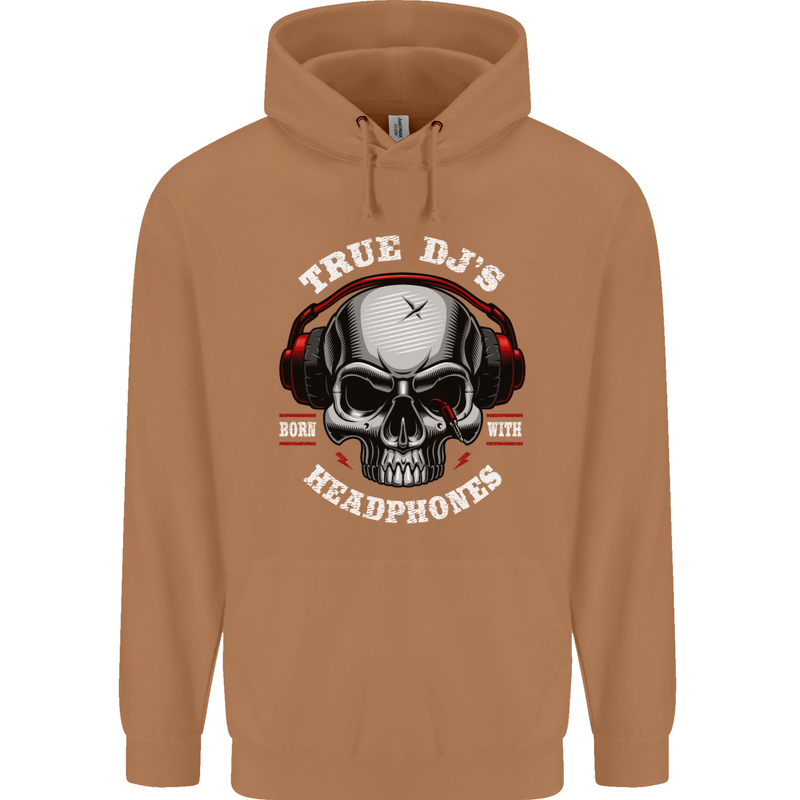 True Dj's Are Born With Headphones DJing Mens 80% Cotton Hoodie Caramel Latte
