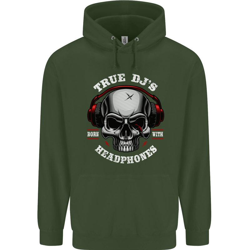 True Dj's Are Born With Headphones DJing Mens 80% Cotton Hoodie Forest Green