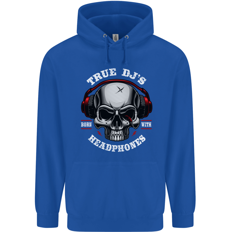 True Dj's Are Born With Headphones DJing Mens 80% Cotton Hoodie Royal Blue