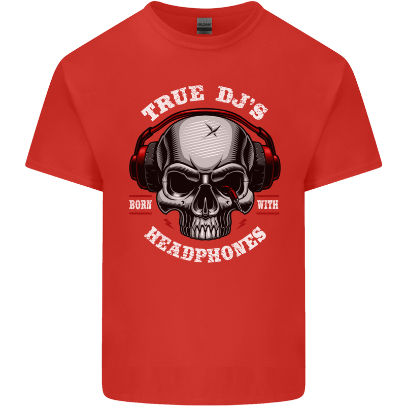 True Dj's Are Born With Headphones DJing Mens Cotton T-Shirt Tee Top Red