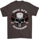True Dj's Are Born With Headphones DJing Mens T-Shirt Cotton Gildan Dark Chocolate
