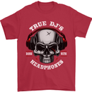 True Dj's Are Born With Headphones DJing Mens T-Shirt Cotton Gildan Red