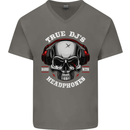 True Dj's Are Born With Headphones DJing Mens V-Neck Cotton T-Shirt Charcoal