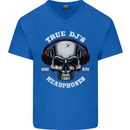 True Dj's Are Born With Headphones DJing Mens V-Neck Cotton T-Shirt Royal Blue
