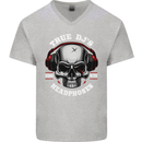 True Dj's Are Born With Headphones DJing Mens V-Neck Cotton T-Shirt Sports Grey