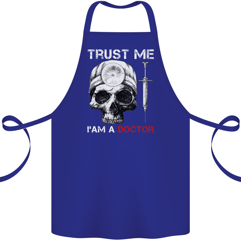 Trust Me I'm a Doctor Skull Gothic Skeleton Cotton Apron 100% Organic Royal Blue