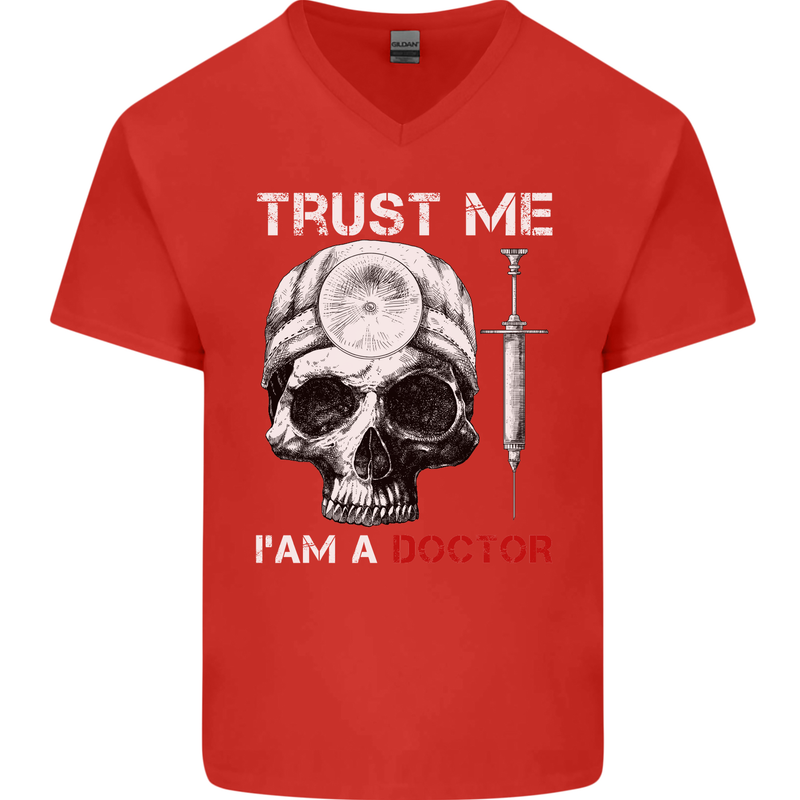 Trust Me I'm a Doctor Skull Gothic Skeleton Mens V-Neck Cotton T-Shirt Red