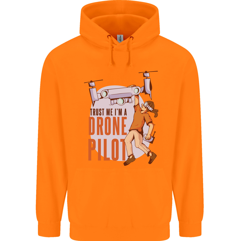 Trust Me I'm a Drone Pilot Childrens Kids Hoodie Orange