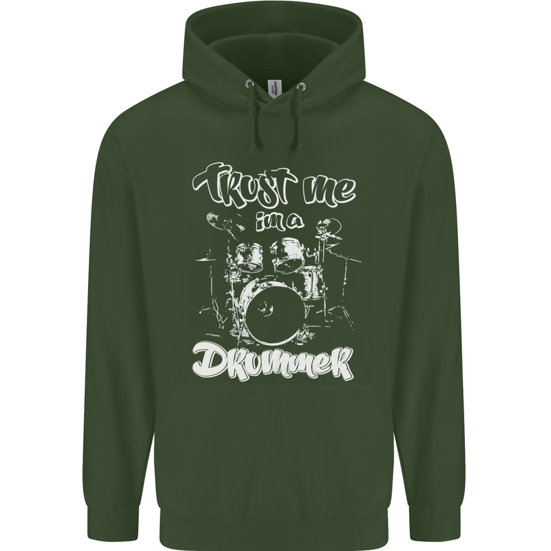 Trust Me I'm a Drummer Funny Drumming Drum Childrens Kids Hoodie Forest Green