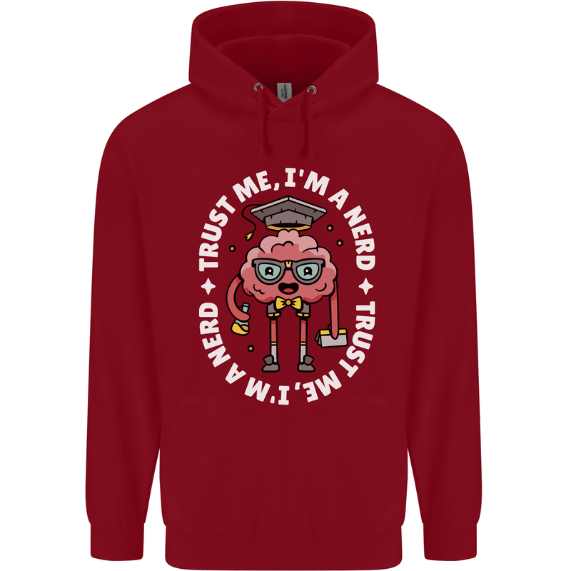 Trust Me I'm a Nerd Geek Graduate Brainy Childrens Kids Hoodie Red