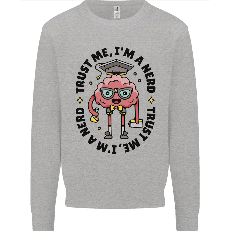 Trust Me I'm a Nerd Geek Graduate Brainy Kids Sweatshirt Jumper Sports Grey