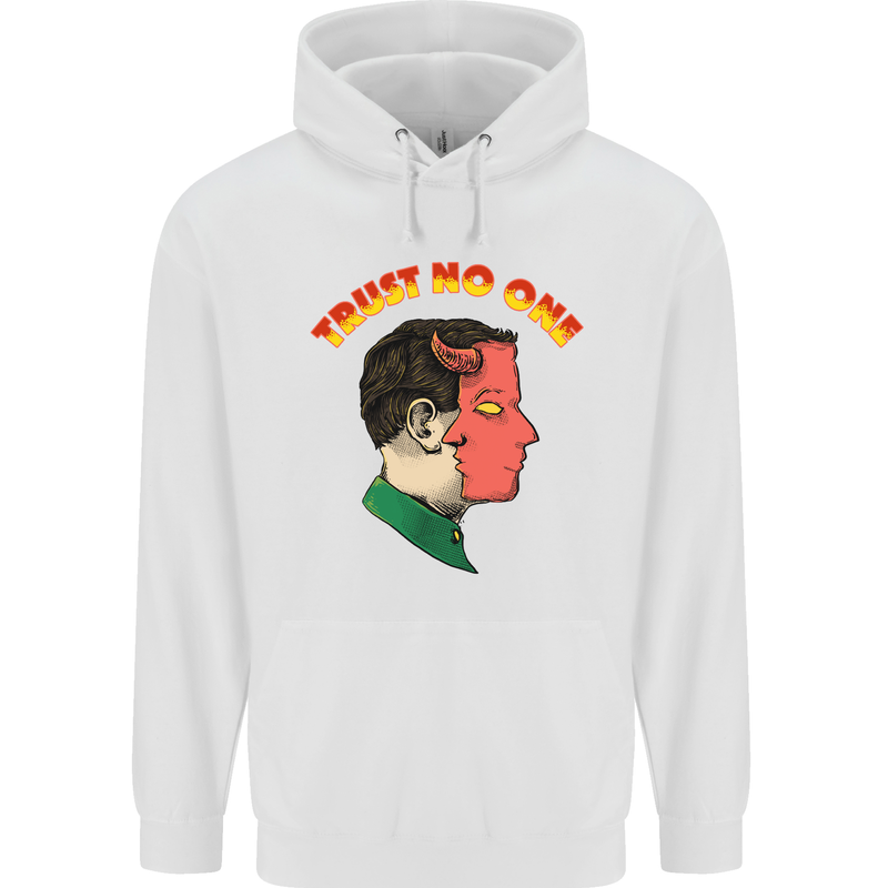 Trust No One Devil Demon 2 Faced Satan Childrens Kids Hoodie White