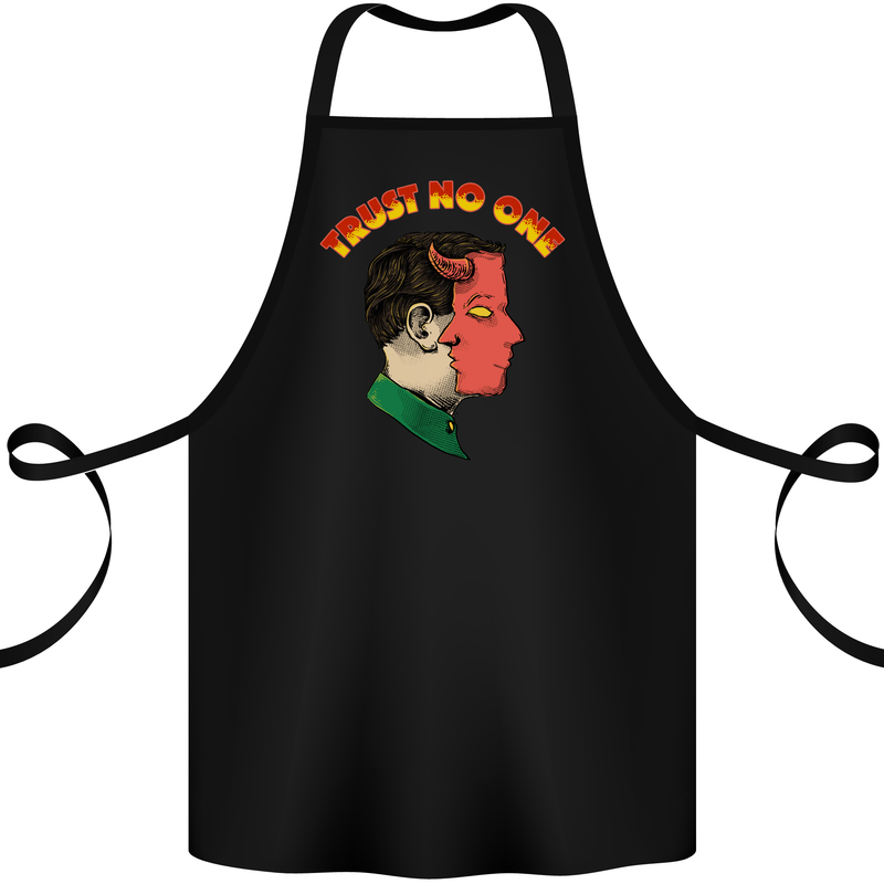 Trust No One Devil Demon 2 Faced Satan Cotton Apron 100% Organic Black