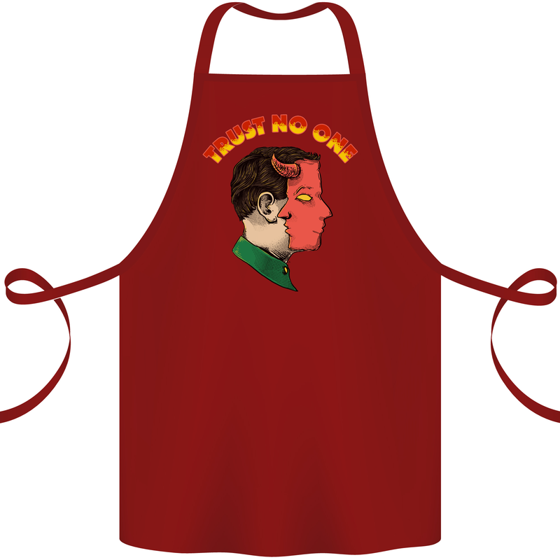 Trust No One Devil Demon 2 Faced Satan Cotton Apron 100% Organic Maroon