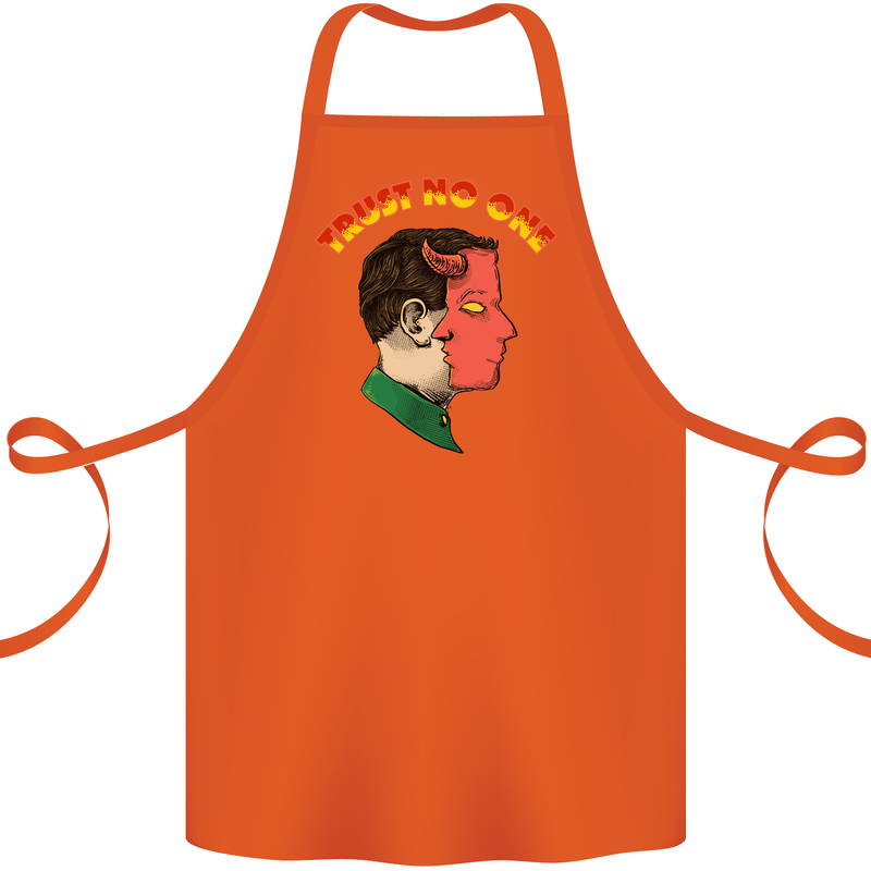 Trust No One Devil Demon 2 Faced Satan Cotton Apron 100% Organic Orange