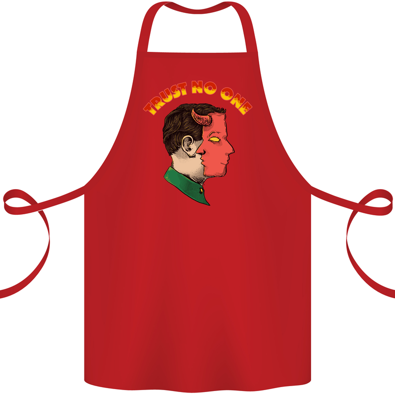 Trust No One Devil Demon 2 Faced Satan Cotton Apron 100% Organic Red