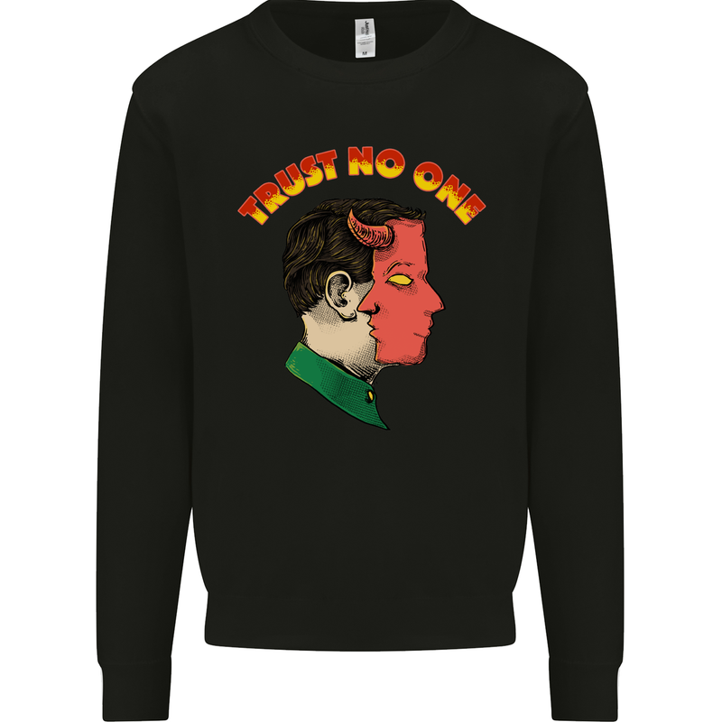 Trust No One Devil Demon 2 Faced Satan Kids Sweatshirt Jumper Black